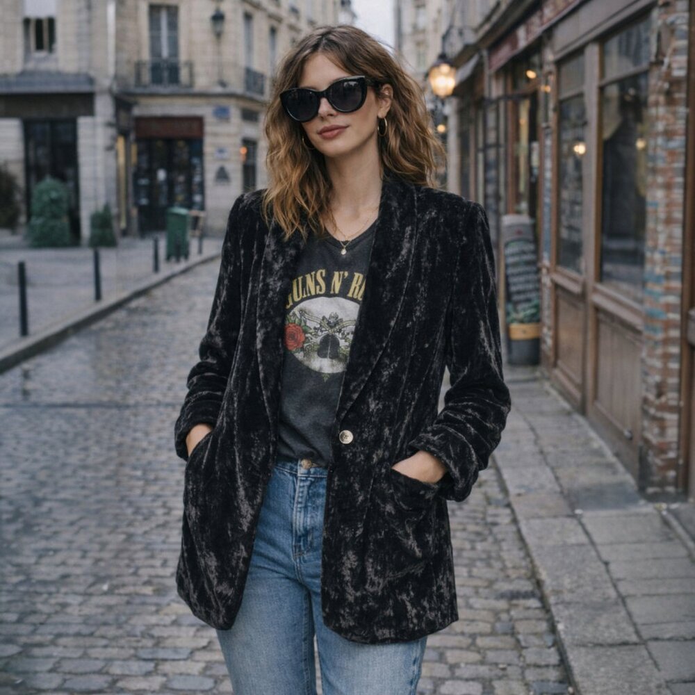 ✨ J. Jill Crushed Velvet Jacket / Blazer – M Petite – Very Good Condition